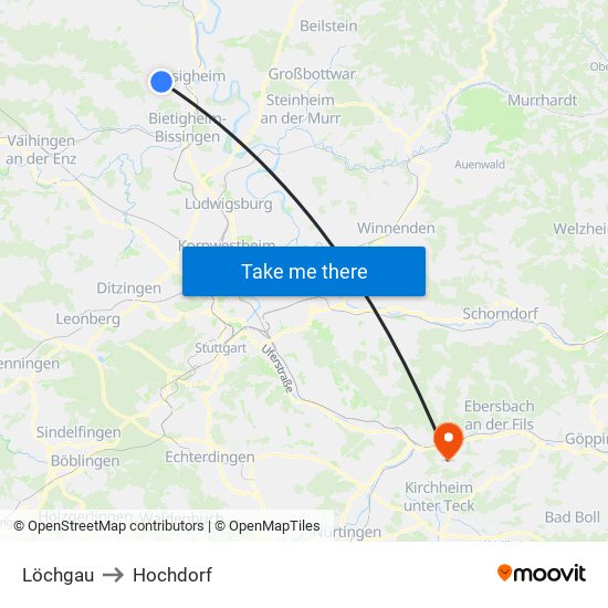 Löchgau to Hochdorf map