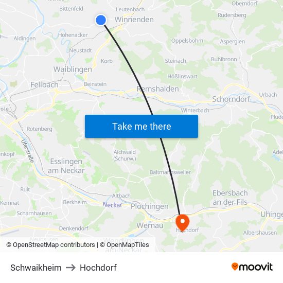 Schwaikheim to Hochdorf map