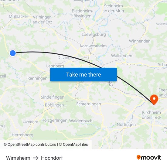 Wimsheim to Hochdorf map