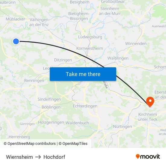 Wiernsheim to Hochdorf map