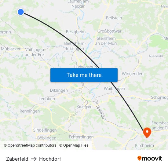 Zaberfeld to Hochdorf map