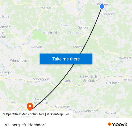 Vellberg to Hochdorf map