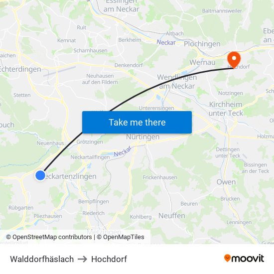 Walddorfhäslach to Hochdorf map