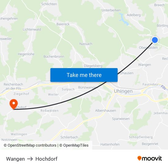 Wangen to Hochdorf map
