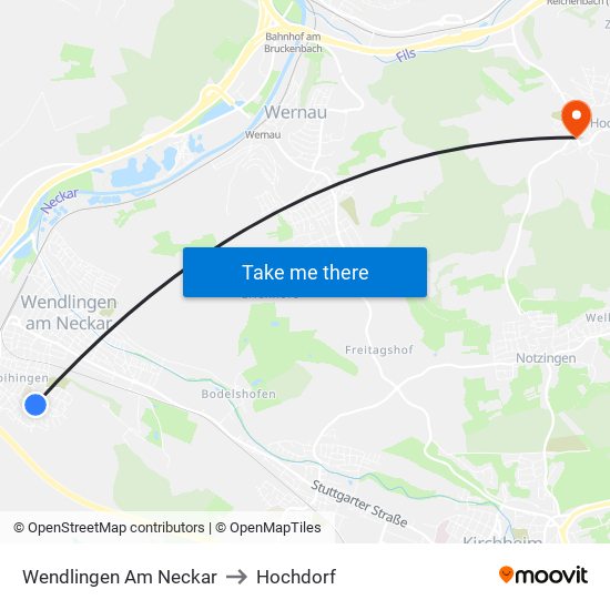 Wendlingen Am Neckar to Hochdorf map