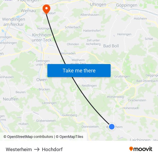 Westerheim to Hochdorf map