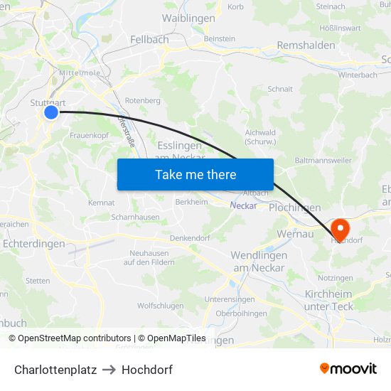 Charlottenplatz to Hochdorf map