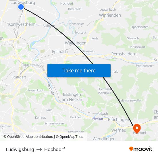 Ludwigsburg to Hochdorf map