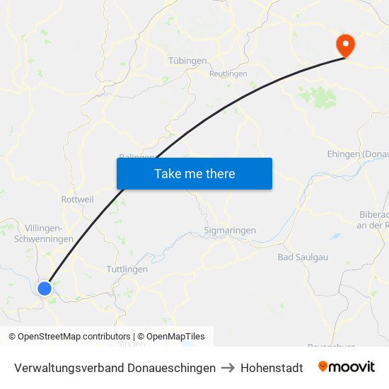 Verwaltungsverband Donaueschingen to Hohenstadt map