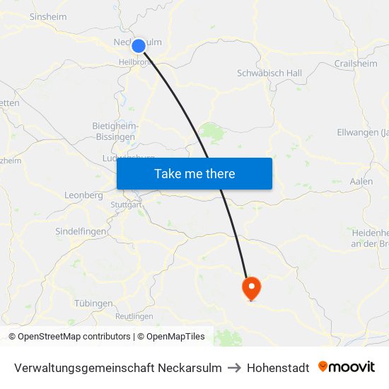 Verwaltungsgemeinschaft Neckarsulm to Hohenstadt map