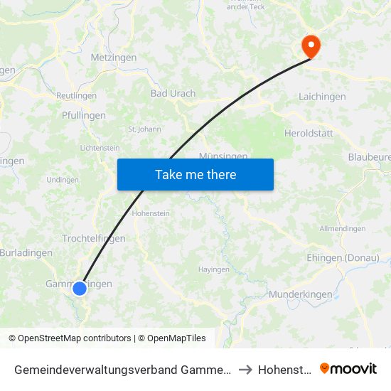Gemeindeverwaltungsverband Gammertingen to Hohenstadt map