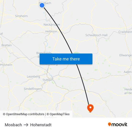 Mosbach to Hohenstadt map