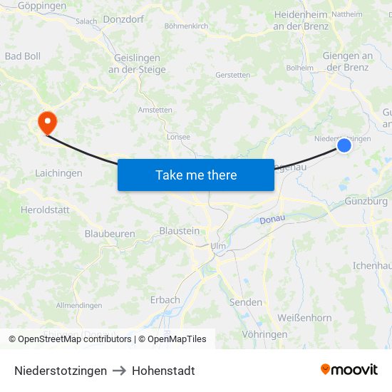 Niederstotzingen to Hohenstadt map