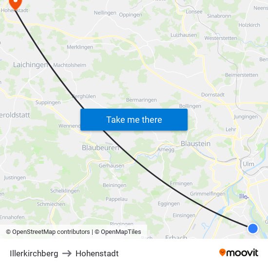 Illerkirchberg to Hohenstadt map