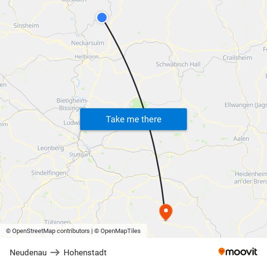 Neudenau to Hohenstadt map