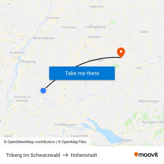 Triberg Im Schwarzwald to Hohenstadt map