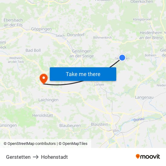 Gerstetten to Hohenstadt map