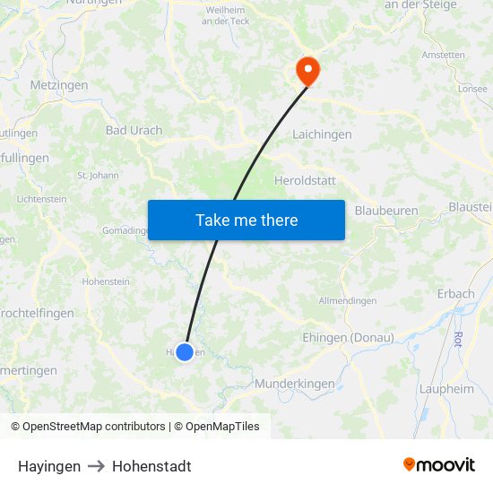 Hayingen to Hohenstadt map