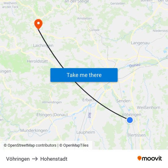 Vöhringen to Hohenstadt map