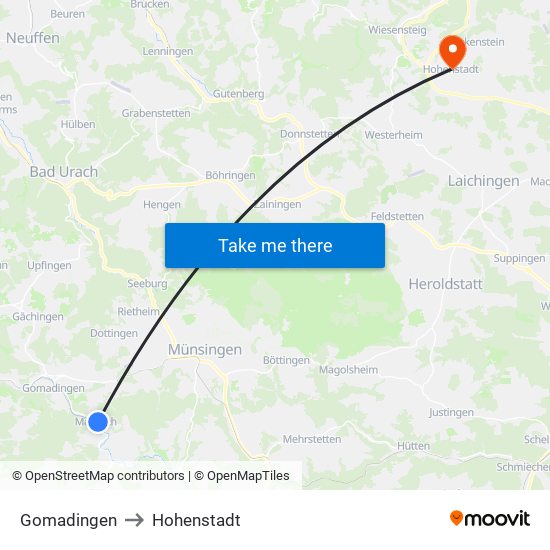 Gomadingen to Hohenstadt map