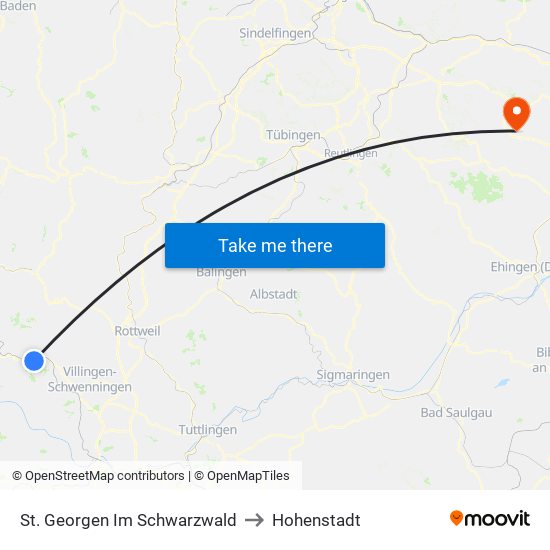 St. Georgen Im Schwarzwald to Hohenstadt map