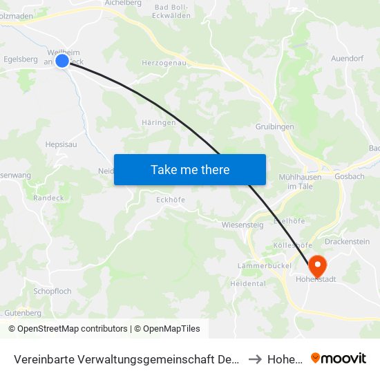 Vereinbarte Verwaltungsgemeinschaft Der Stadt Weilheim An Der Teck to Hohenstadt map