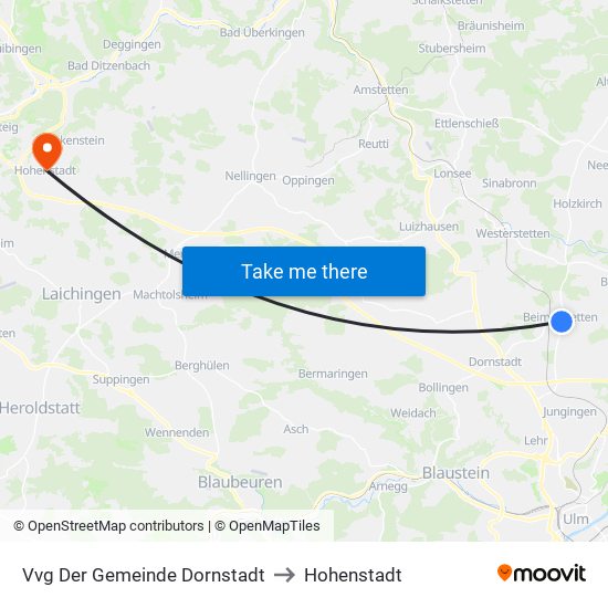 Vvg Der Gemeinde Dornstadt to Hohenstadt map