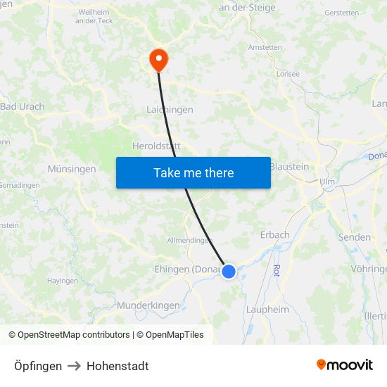 Öpfingen to Hohenstadt map