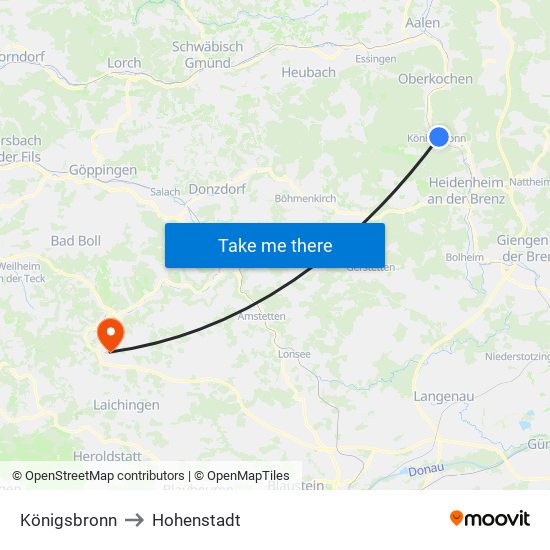 Königsbronn to Hohenstadt map