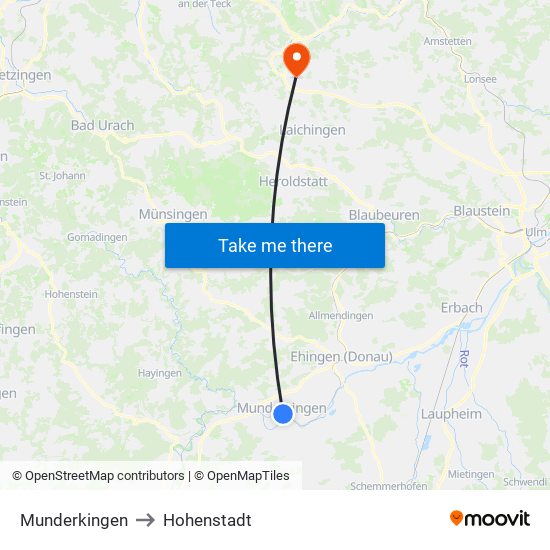 Munderkingen to Hohenstadt map