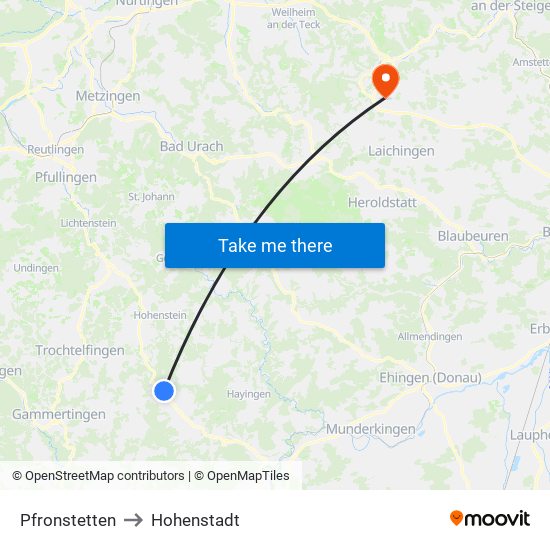 Pfronstetten to Hohenstadt map