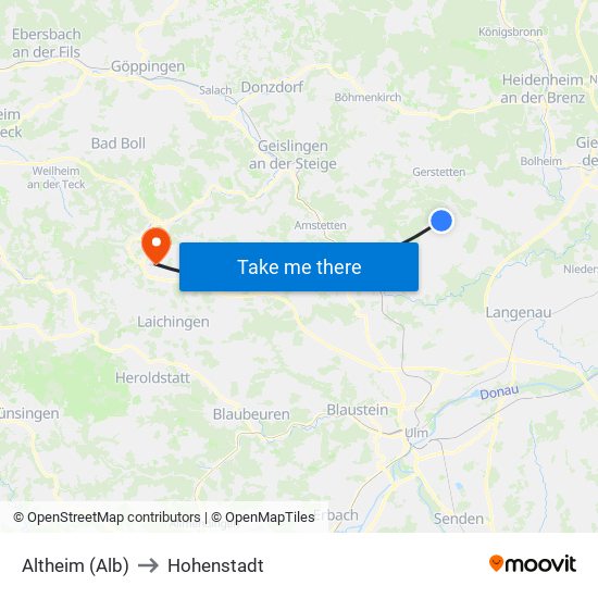 Altheim (Alb) to Hohenstadt map