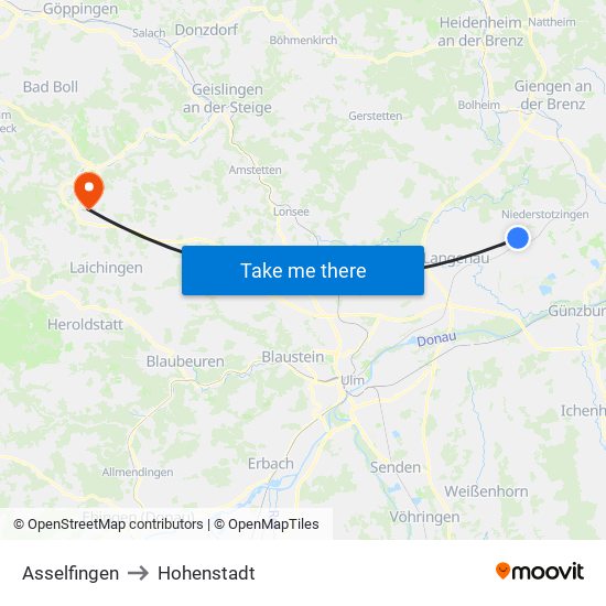 Asselfingen to Hohenstadt map