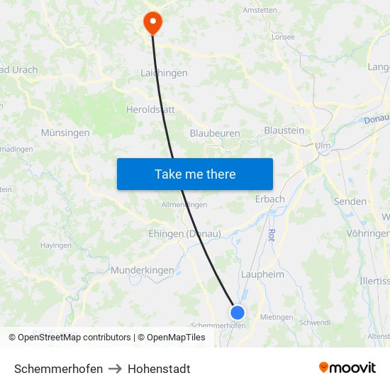 Schemmerhofen to Hohenstadt map