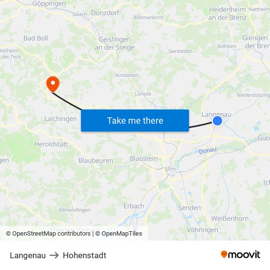Langenau to Hohenstadt map