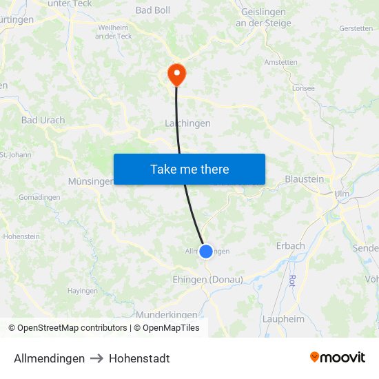 Allmendingen to Hohenstadt map