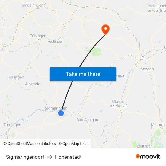 Sigmaringendorf to Hohenstadt map