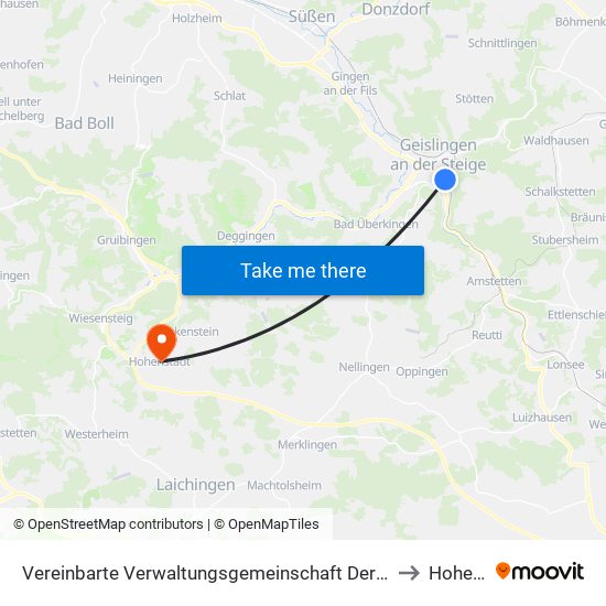 Vereinbarte Verwaltungsgemeinschaft Der Stadt Geislingen An Der Steige to Hohenstadt map