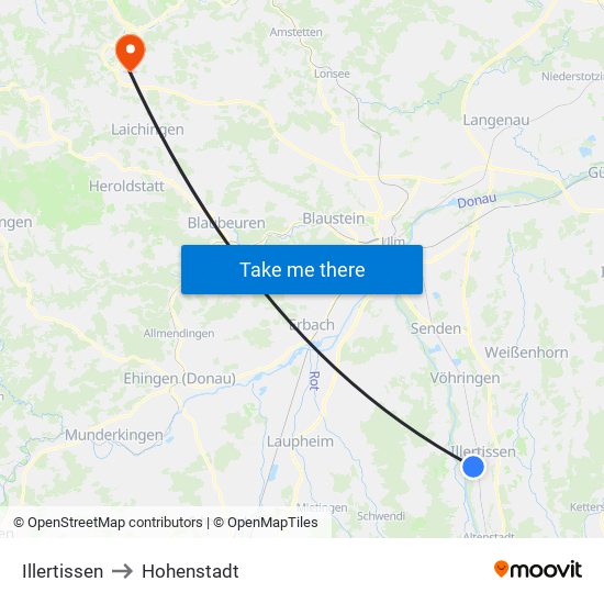 Illertissen to Hohenstadt map
