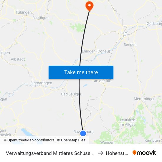 Verwaltungsverband Mittleres Schussental to Hohenstadt map