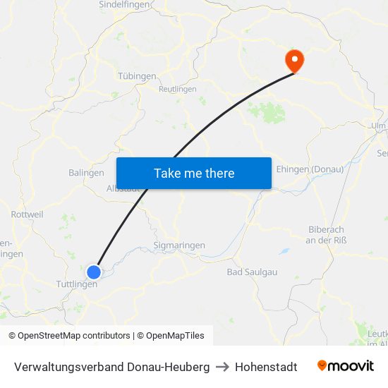 Verwaltungsverband Donau-Heuberg to Hohenstadt map