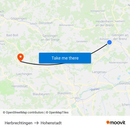 Herbrechtingen to Hohenstadt map