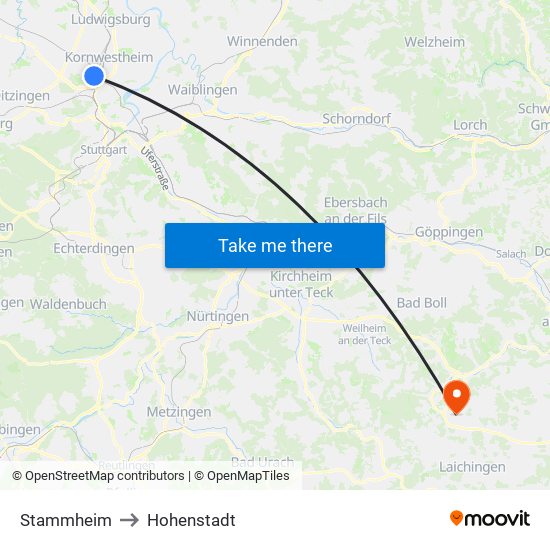 Stammheim to Hohenstadt map