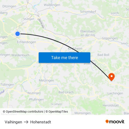 Vaihingen to Hohenstadt map