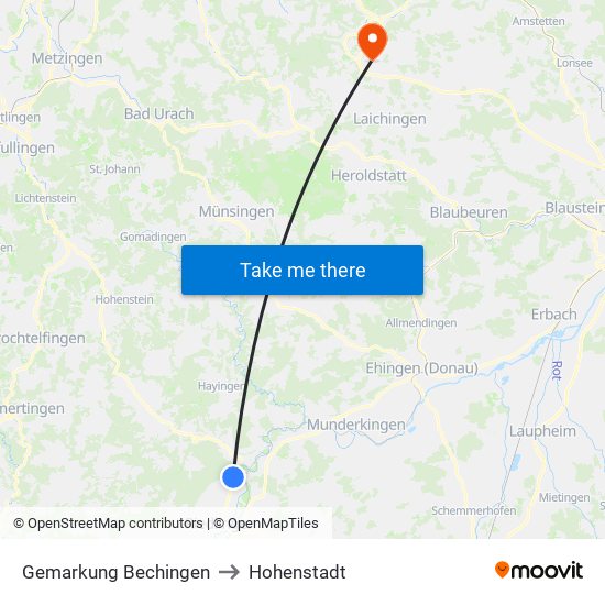 Gemarkung Bechingen to Hohenstadt map