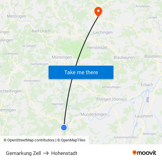 Gemarkung Zell to Hohenstadt map