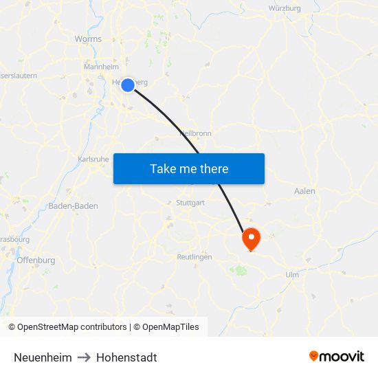 Neuenheim to Hohenstadt map