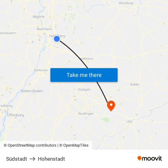 Südstadt to Hohenstadt map