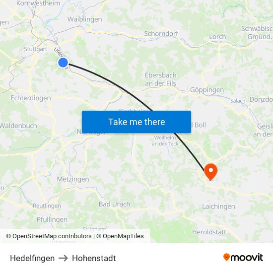 Hedelfingen to Hohenstadt map