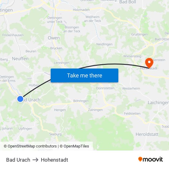 Bad Urach to Hohenstadt map